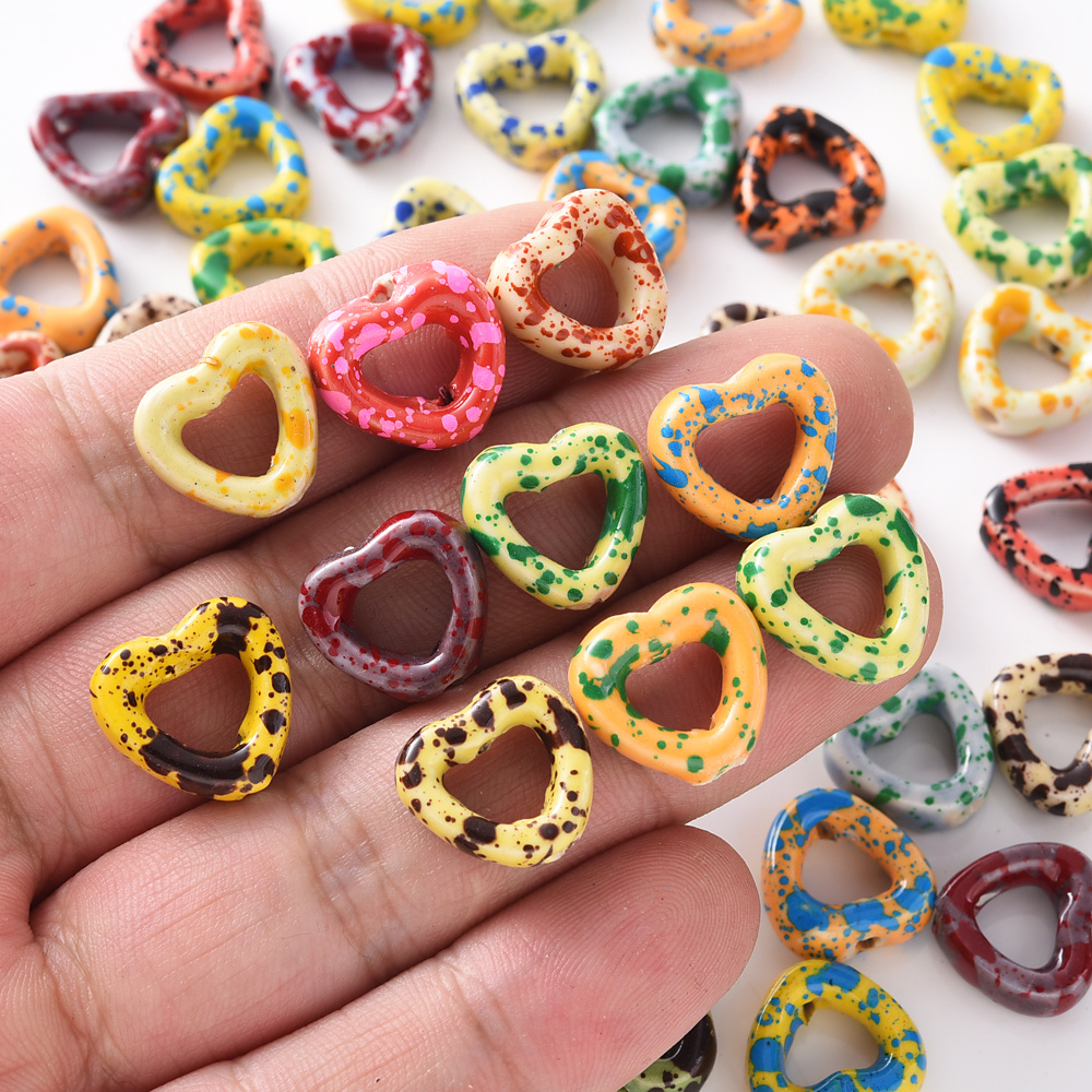 10pcs Colorful Heart-Shaped Ceramic Beads for Jewellery Making